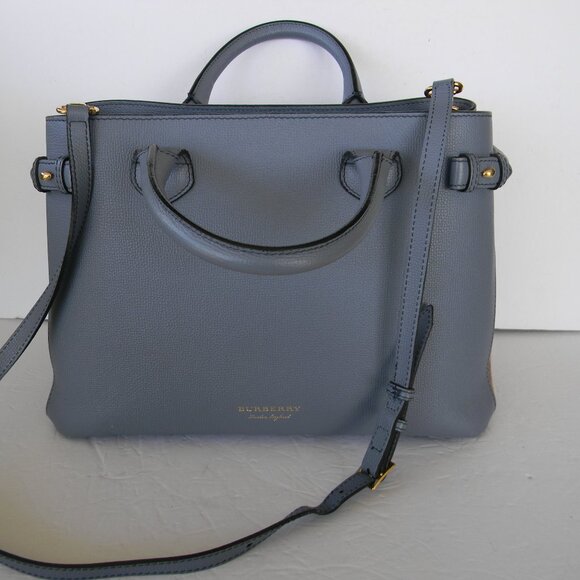 BURBERRY BRIT BLUE PEBBLE LEATHER BANNER MEDIUM SATCHEL MADE IN ITALY - Picture 1 of 15